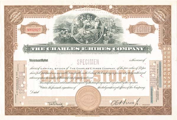 Charles E. Hires Co. - Specimen Stock Certificate